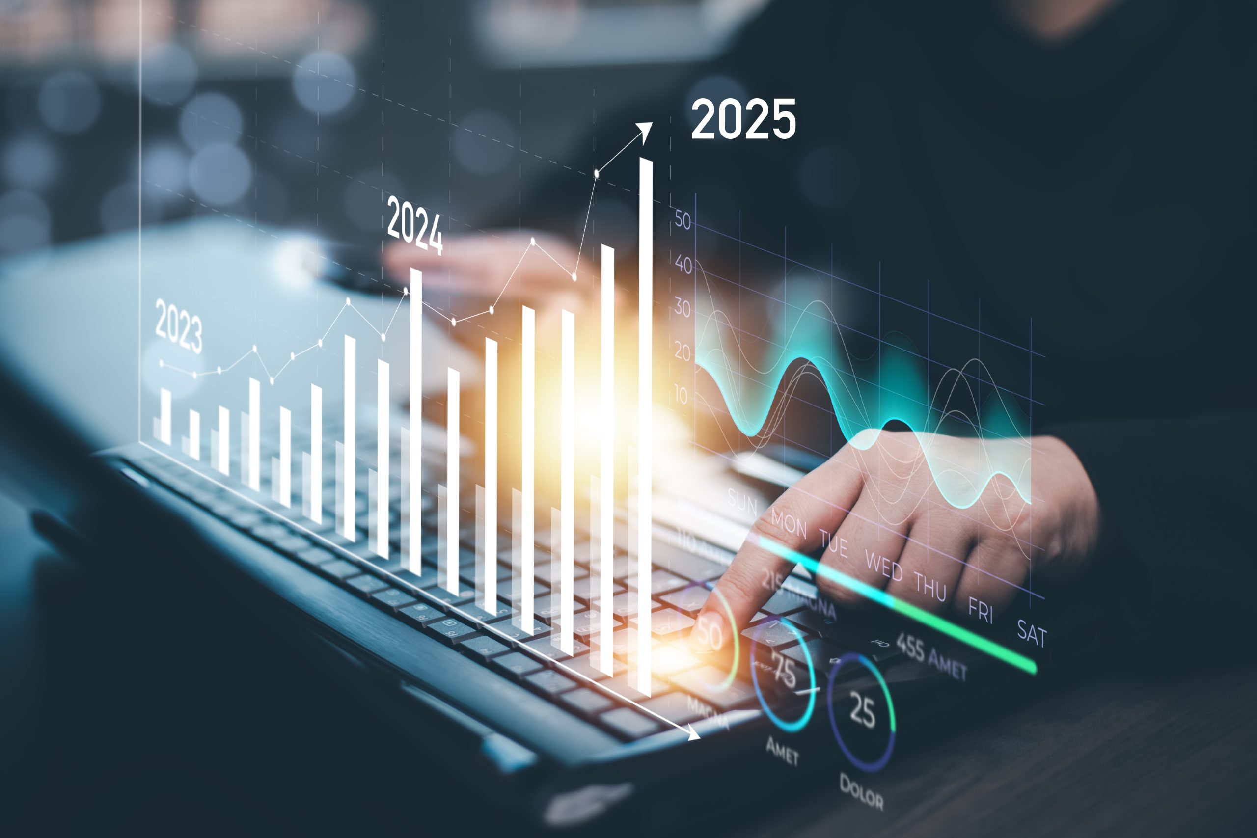 Businessman,Touch,Growth,Data,Chart,Arrow,With,Diagram,2025,Budget,